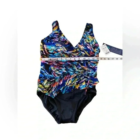 Longitude, Ruffle Surplice  Long Torso One Piece Swimsuit, Size 8, Black ☀️ - Picture 8 of 12